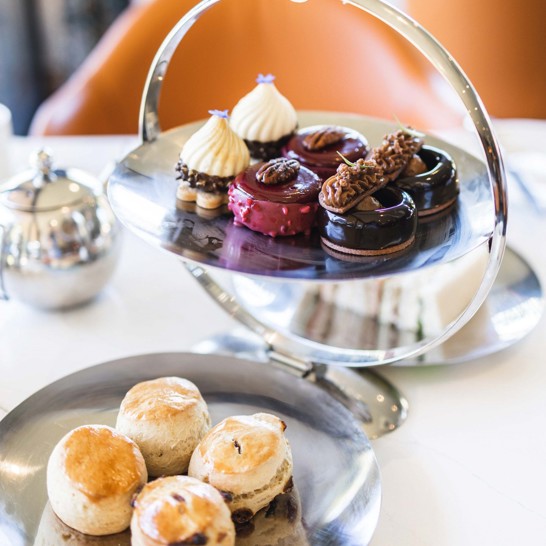 Close up of cakes and scones at afternoon tea in Fonab Castle Hotel Perthshire ?? ''