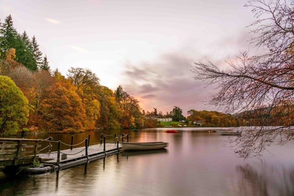 Boat and jetty on River Tummel in Pitlochry near Fonab Castle Luxury Hotel ?? ''