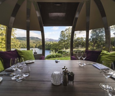 Beautiful nature views from table in dining pod at 5 star Pitlochry spa hotel ?? ''